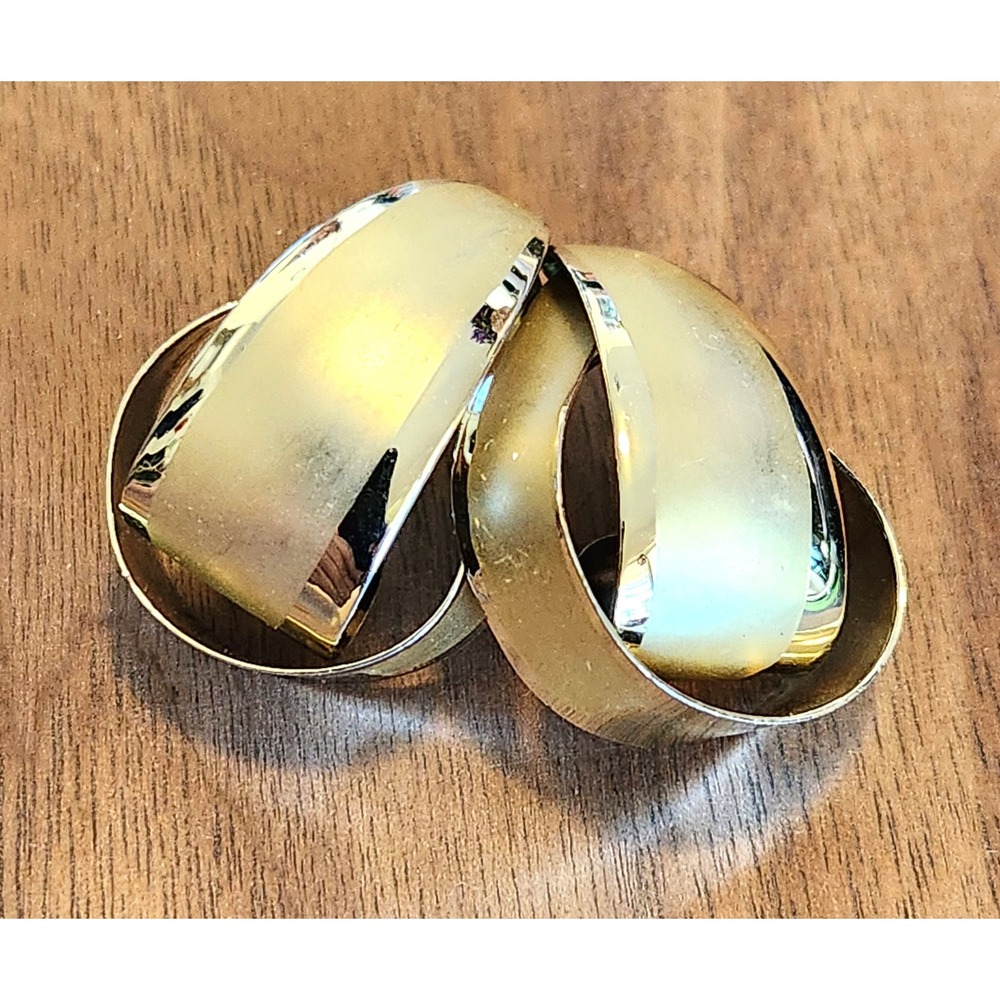 Vintage Gold‎ Tone Sculptural Stud Earrings Brushed Polished Teardrop Hoops 1.0"